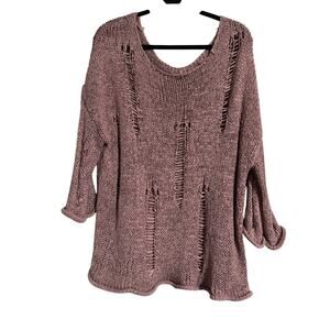 She + Sky Dusty Mauve Distressed Boho Sweater One Size